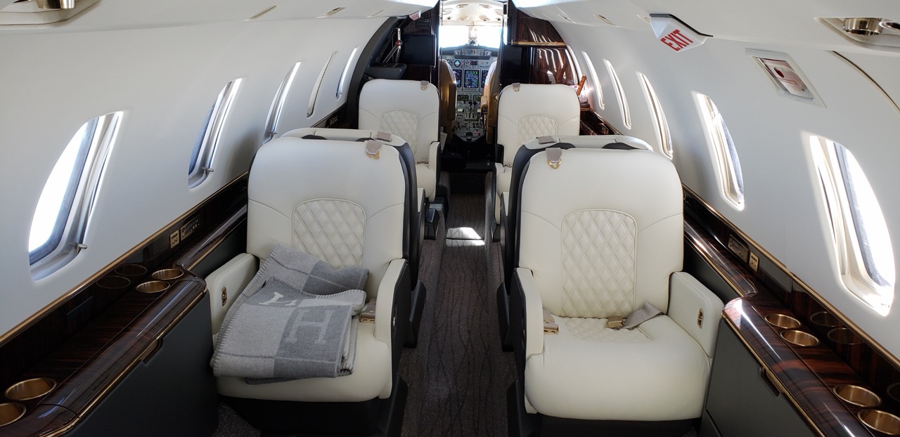 Private jet cabin interior, business jet charter